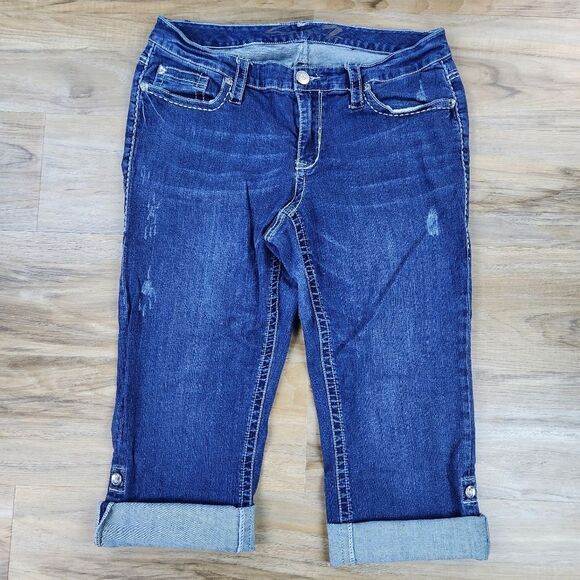 💇‍♀️Seven7 Blue Medium Wash Adjustable Leg Cropped Jeans Size 18 - Picture 3 of 12